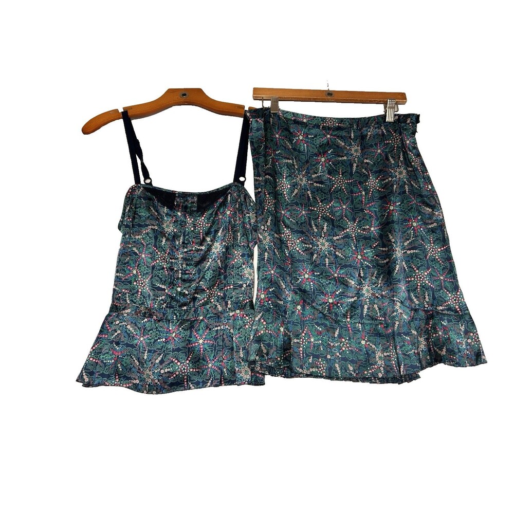 Marc Jacobs Indie Boho 100% Silk 2 Pc Top Adj Straps & Skirt Set Women's Size 8